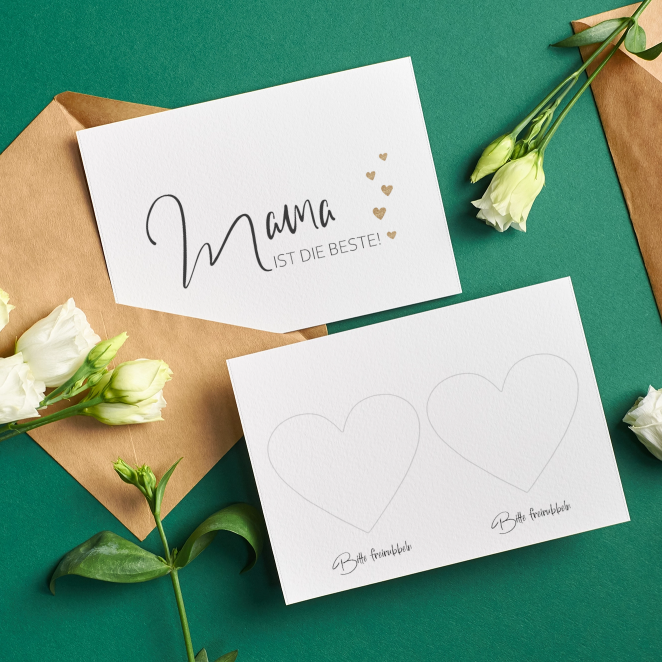 Mama Geschenk-Set: Merci Cover (Vorder- & Rückseite) + Rubbelkarte mit Umschlag (Weiß)