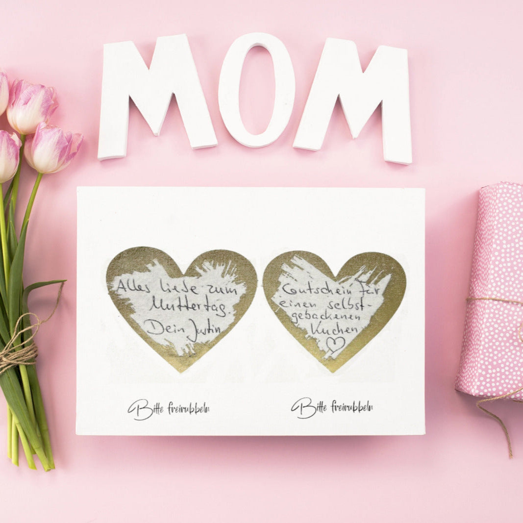 Mama Geschenk-Set: Merci Cover (Vorder- & Rückseite) + Rubbelkarte mit Umschlag (Weiß)
